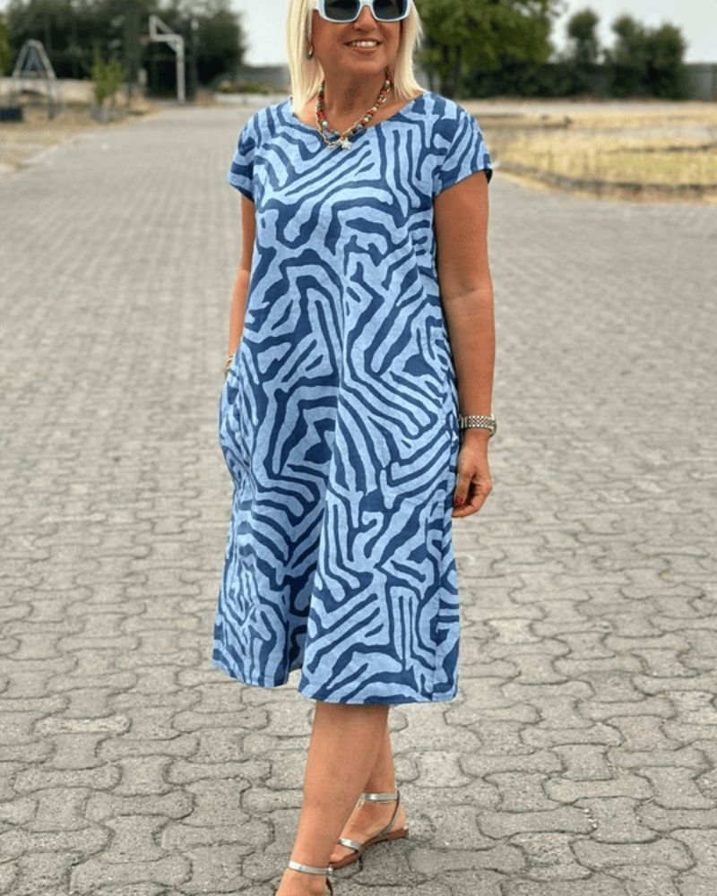 Women's Summer Dress with Round Neck and Printed Design