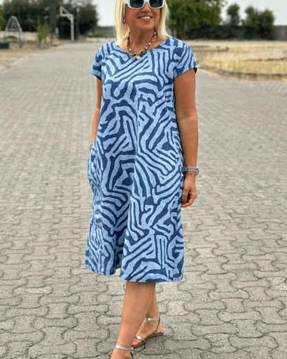 Women's Summer Dress with Round Neck and Printed Design