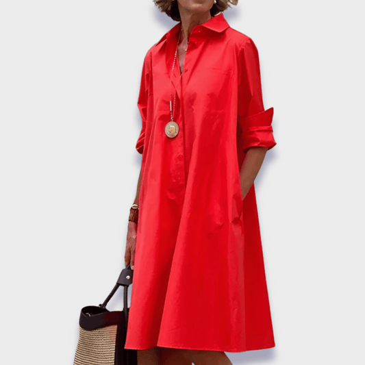 Elegant Airy Fit Midi Polo Dress with Flattering Structure and Stretch for Women