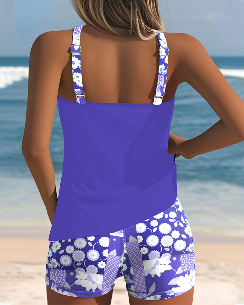 Women's Two-Piece Swimsuit with Adjustable Straps and Floral Print