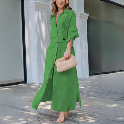 Effortless Flattering V-Neck Minimalist Lightweight Fabric Flowing Airy Maxi Dress