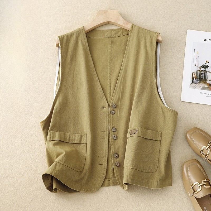 Women's Button Vest with Relaxed Fit and Versatile Style