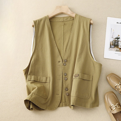 Women's Button Vest with Relaxed Fit and Versatile Style