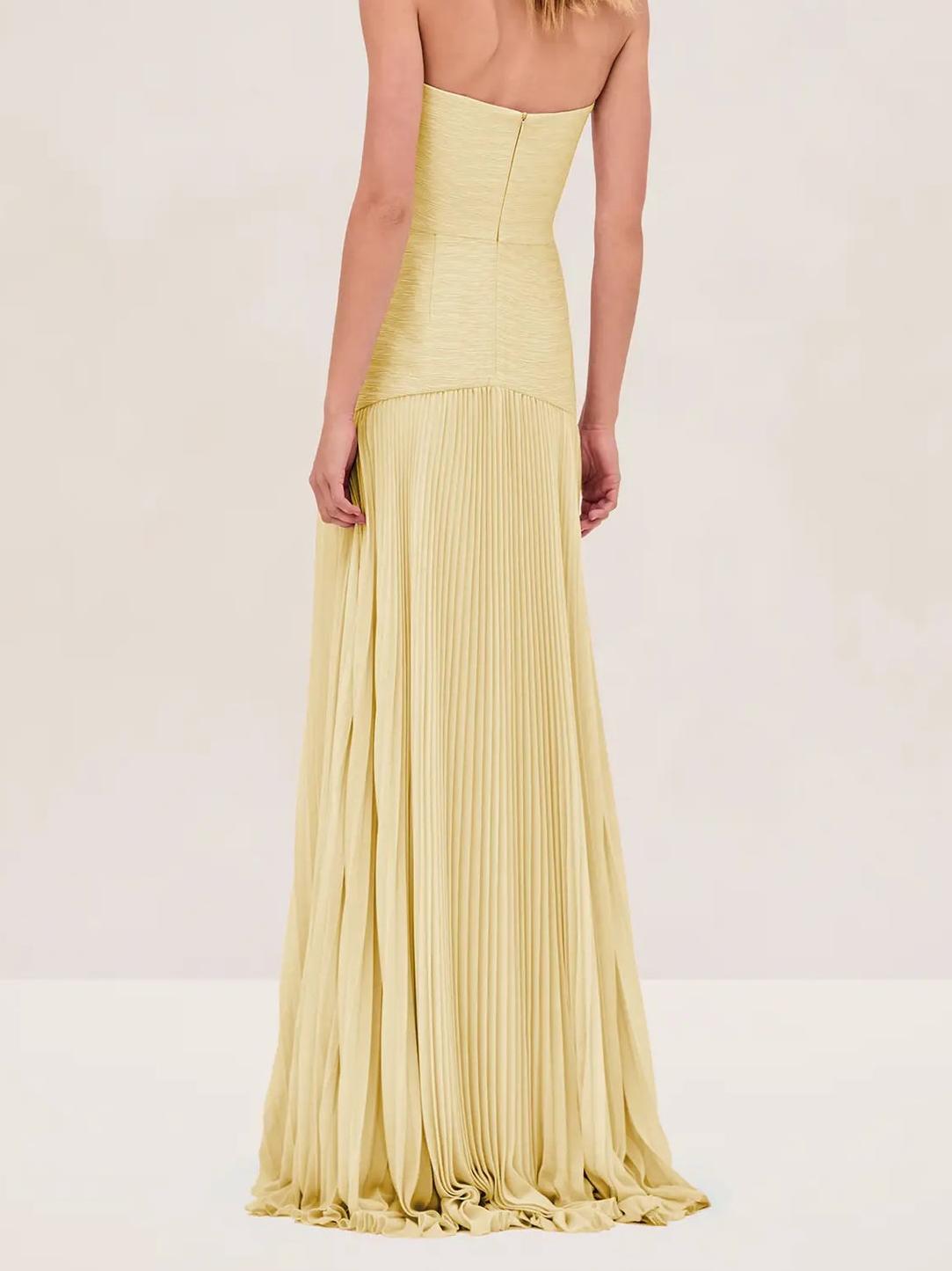 Women’s Sage Green Silk Maxi Dress – Elegant Strapless Pleated Charmeuse Evening Formal Dress