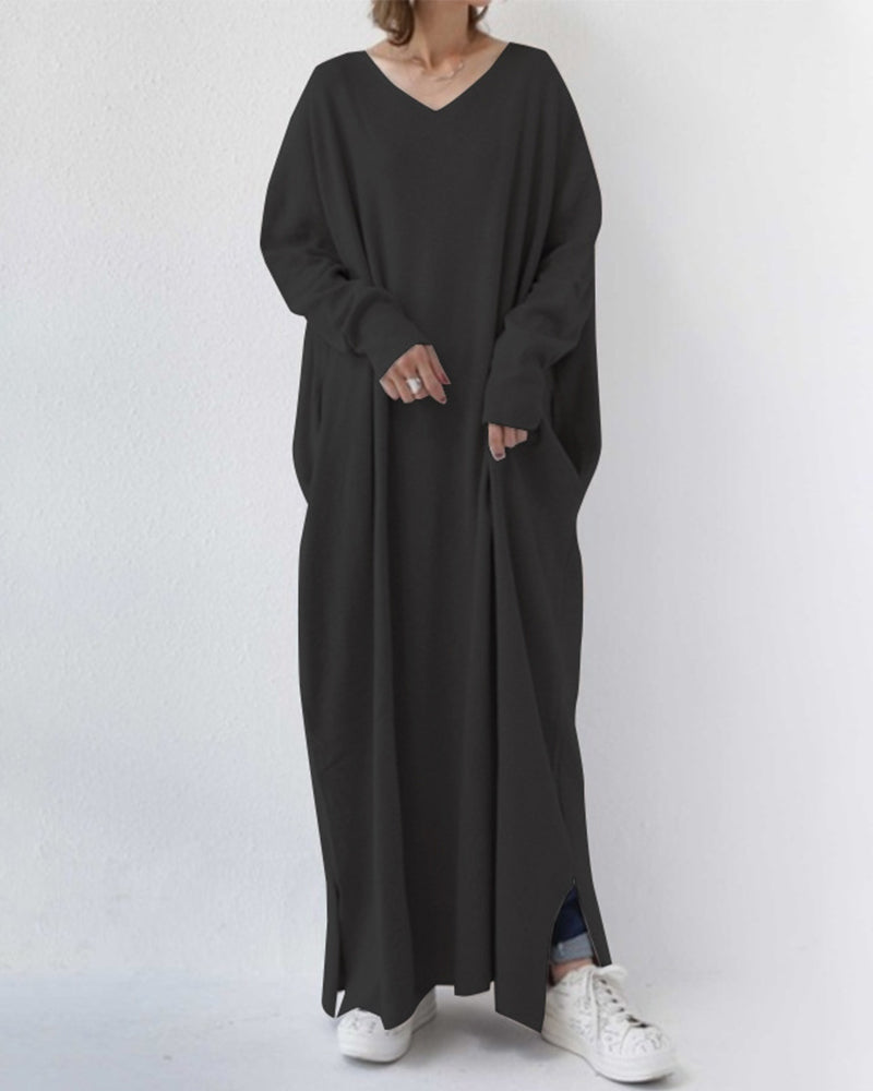 Luxuriously Elegant Long-Sleeve Wool-Blend Winter Maxi With Flowing Silhouette Dress