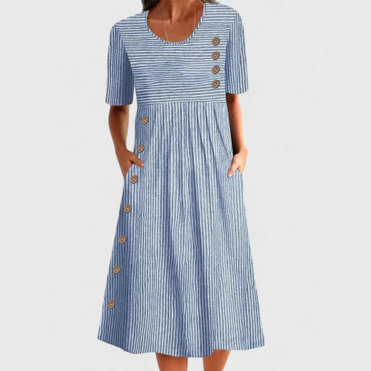 Women’s Striped Midi Dress – Button Front Lightweight All-Day Comfort Flattering Dress