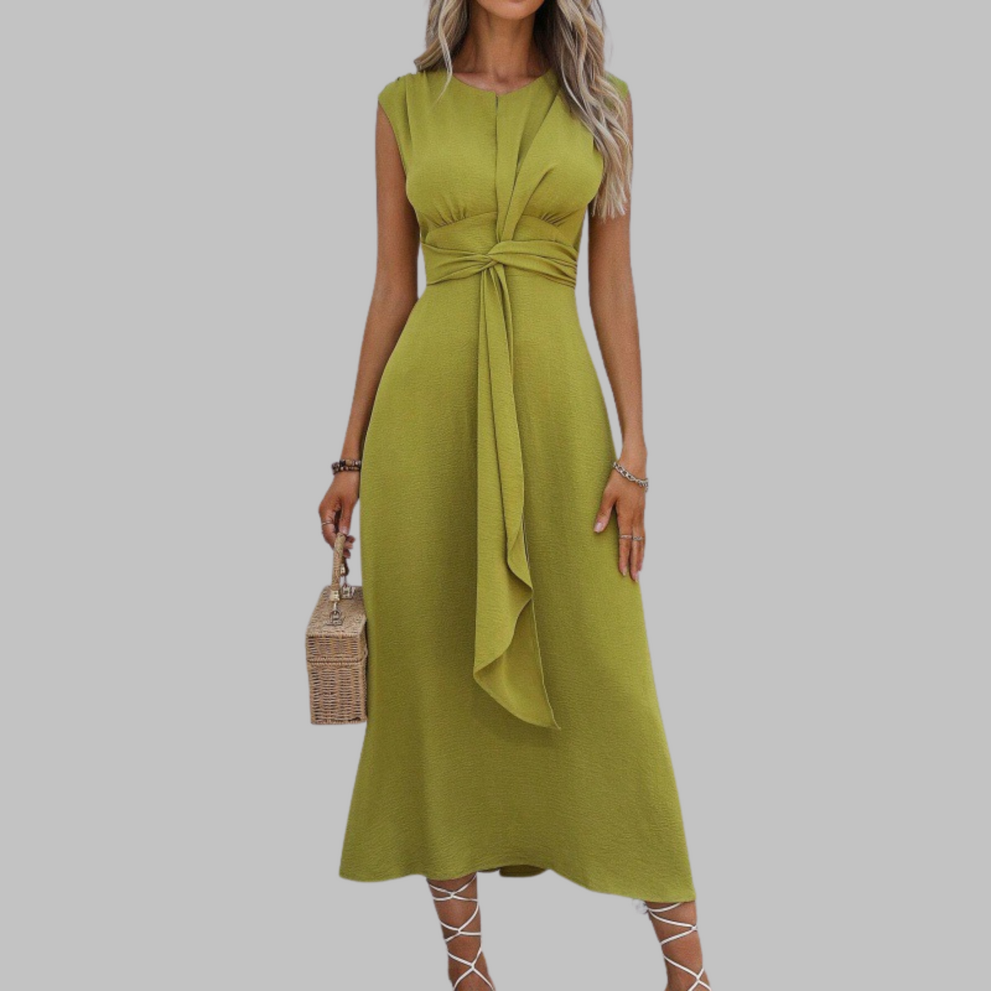 Women’s Solid Crepe Maxi Dress – Sleeveless Round Neck Timeless Elegant Dress