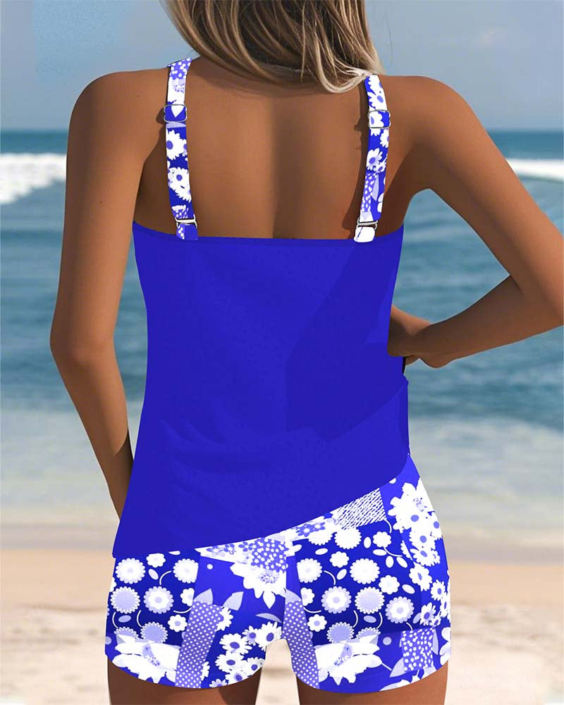 Women's Two-Piece Swimsuit with Adjustable Straps and Floral Print