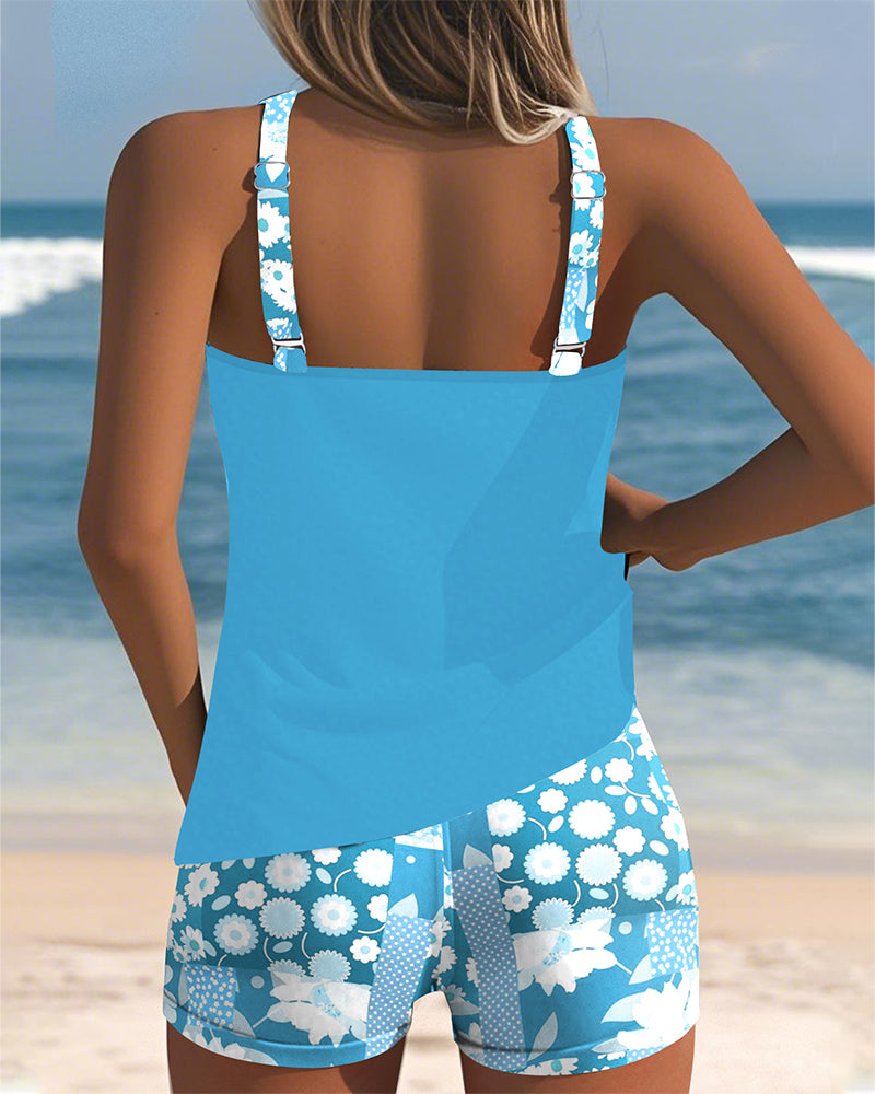 Women's Two-Piece Swimsuit with Adjustable Straps and Floral Print