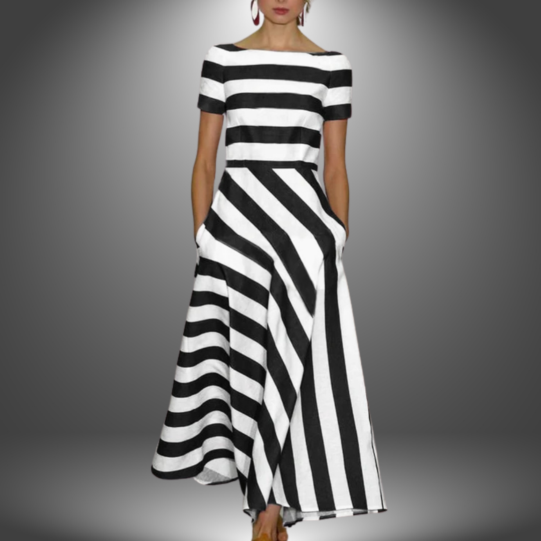 Women's Striped Maxi Dress with Adjustable Straps and Flowing Skirt
