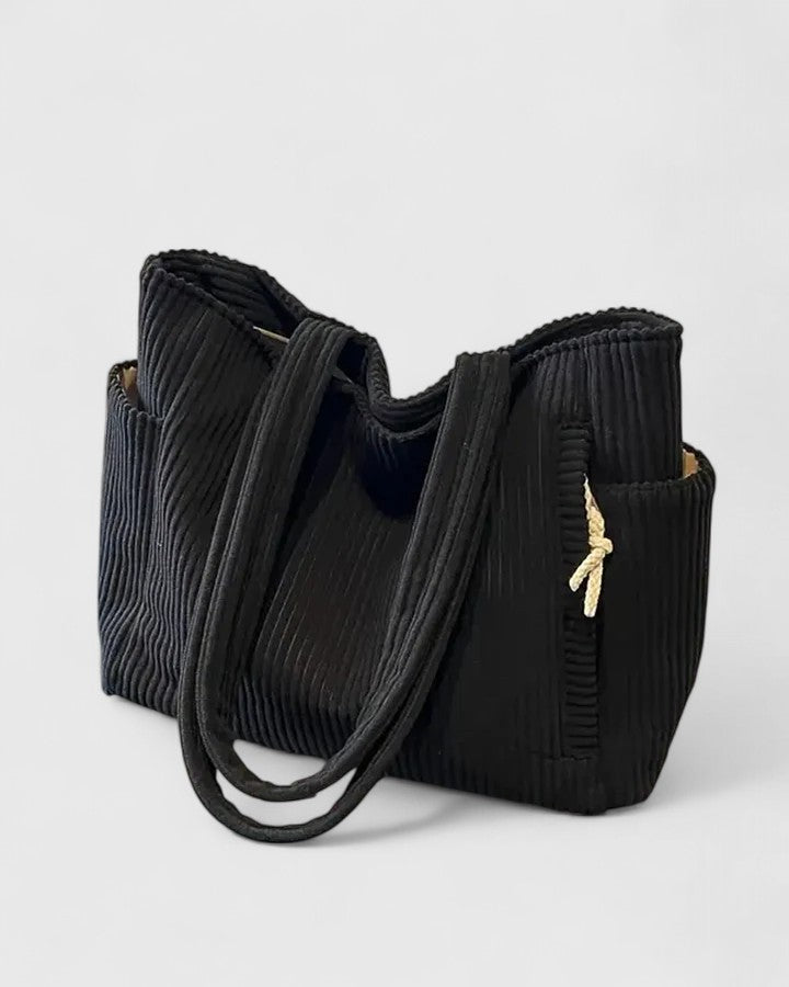 Women's Ribbed Handbag with Textured Design and Spacious Interior