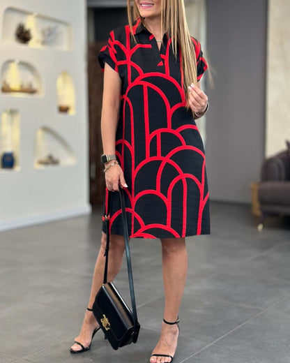 Women's Short Sleeve Dress with Relaxed Fit and Versatile Style
