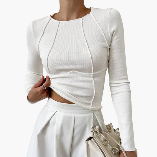 Women's Long Sleeve Top with Sculpted Seams and Fitted Design