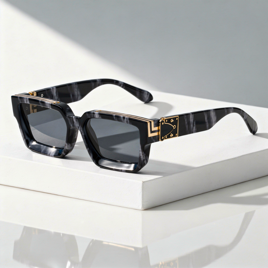 Square Sunglasses Gold Rivet Chevron Corner