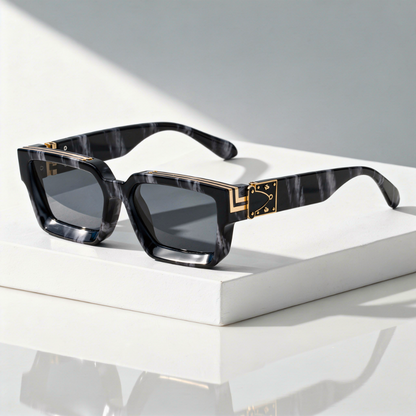 Square Sunglasses Gold Rivet Chevron Corner
