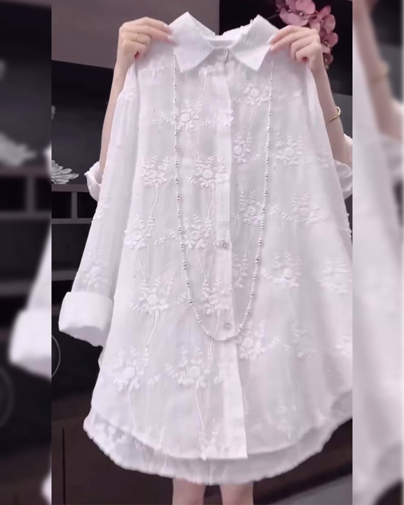 Women's Floral Shirt with Dropped Shoulders and Lightweight Fabric