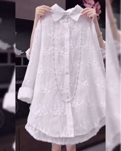 Women's Floral Shirt with Dropped Shoulders and Lightweight Fabric