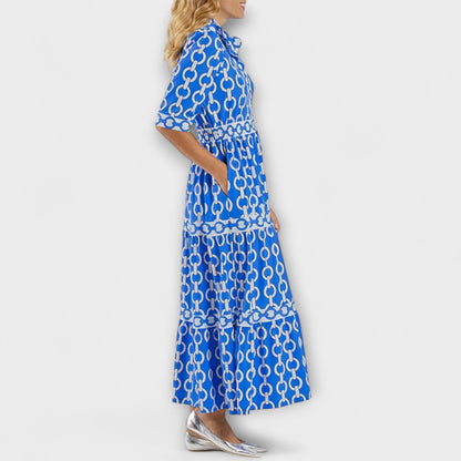 Women's Midi Dress with Chain Pattern and Sleeveless Design