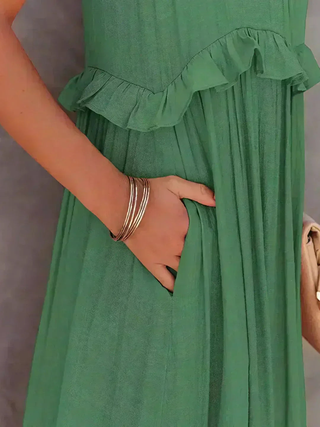Women's Sleeveless Dress with Ruffles and Flowy Design