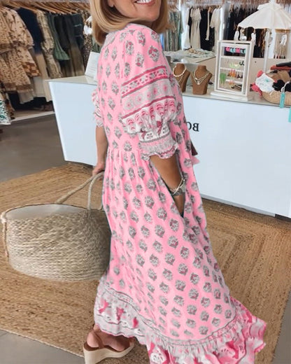 Boho Enchanting Flowing Silhouette Ethereal Georgette Tassel Detailing Midi Dress