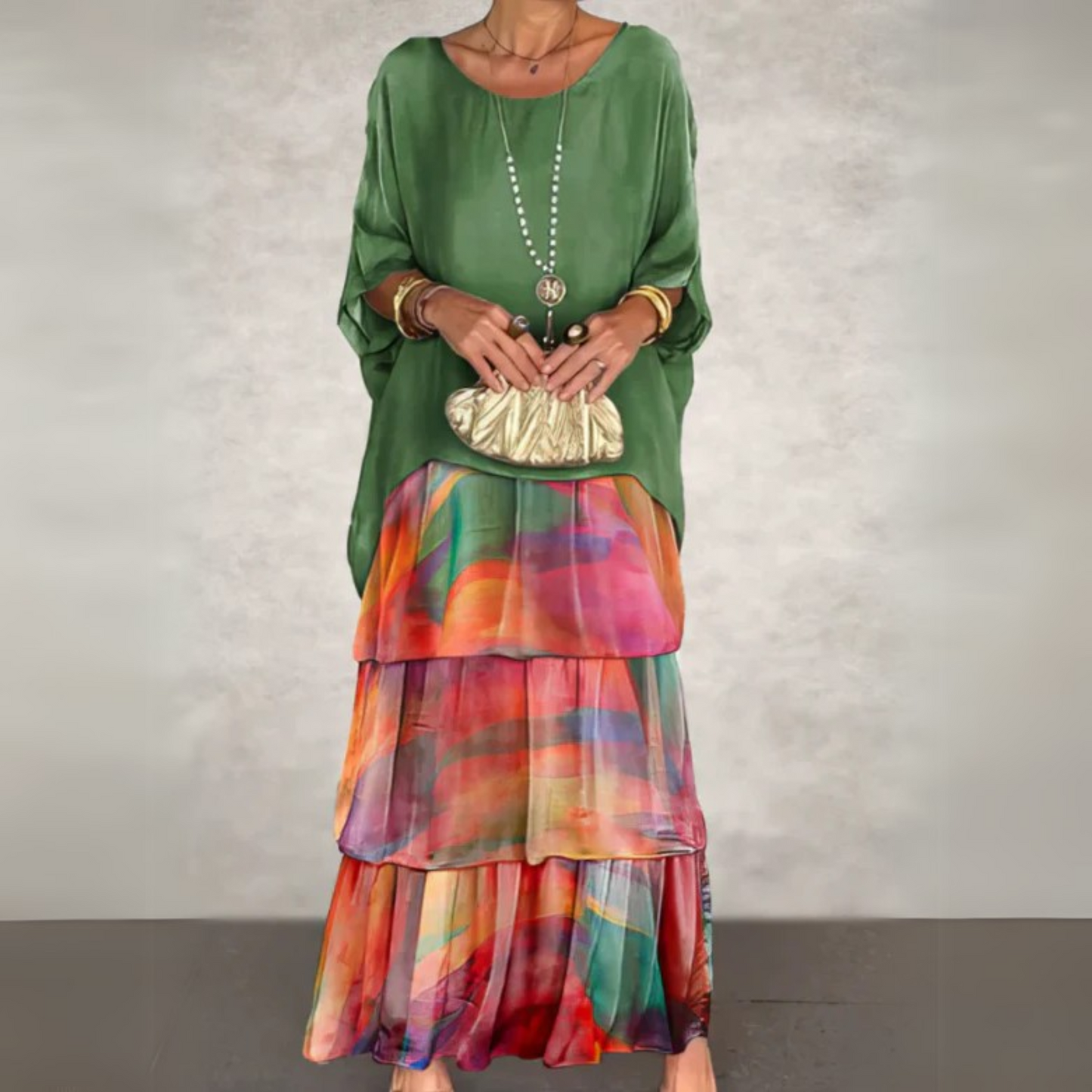Women's Long Flowing Dress with Adjustable Straps and Lightweight Fabric