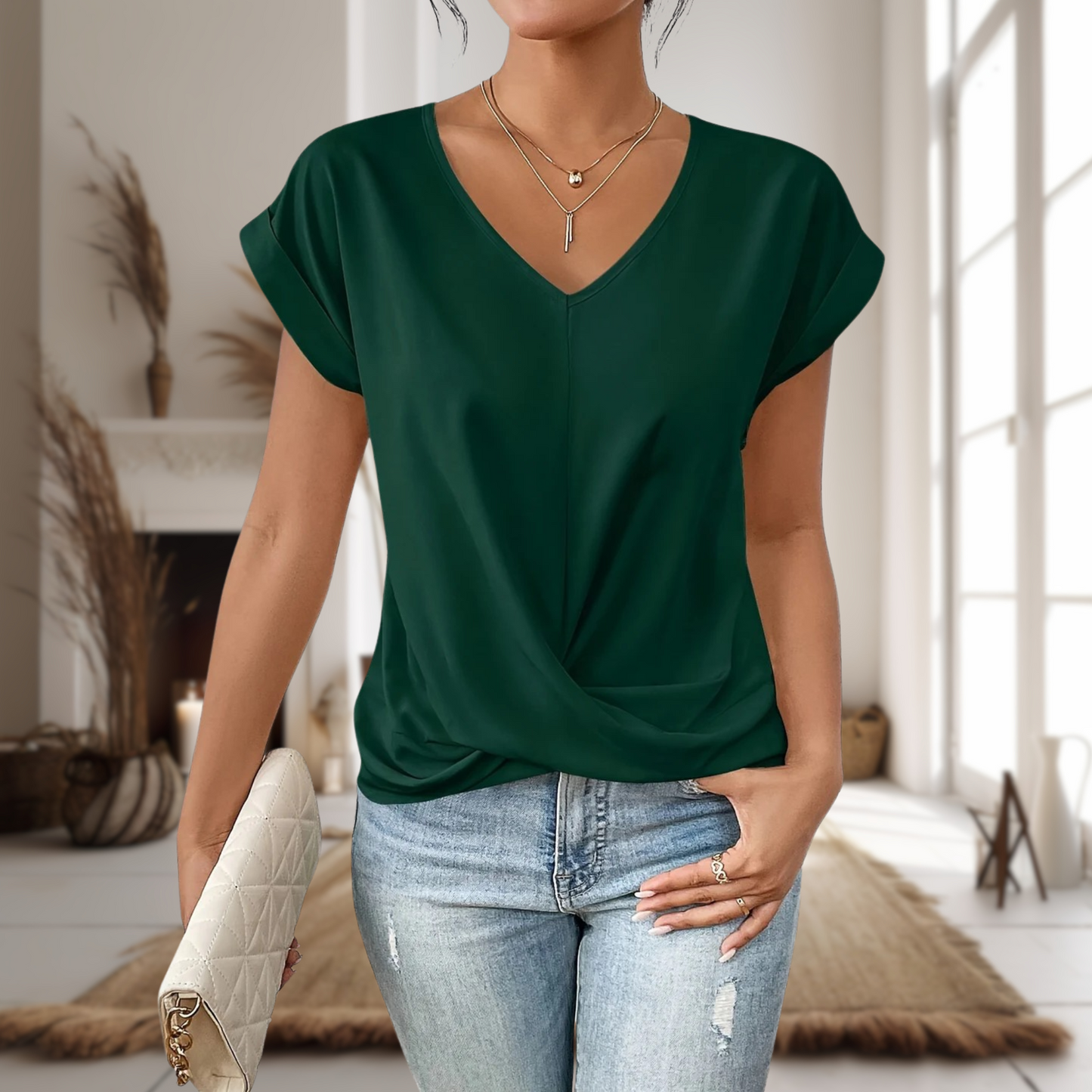 Women's Casual Sweetheart Neck T-Shirt with Short Sleeves and Soft Fabric