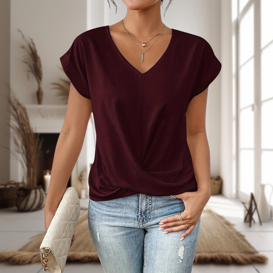 Women's Casual Sweetheart Neck T-Shirt with Short Sleeves and Soft Fabric