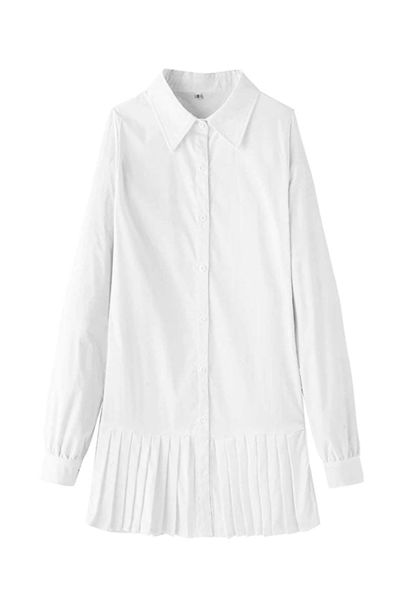 Women's Button-Down Shirt Dress with Pleated Hem and Classic Design