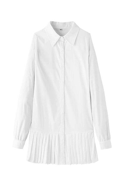 Women's Button-Down Shirt Dress with Pleated Hem and Classic Design
