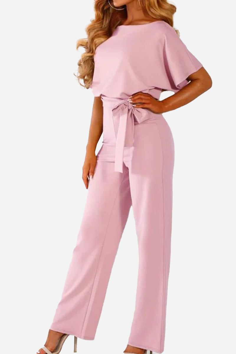 Women's Wide-Leg Jumpsuit with Belt and Batwing Sleeves