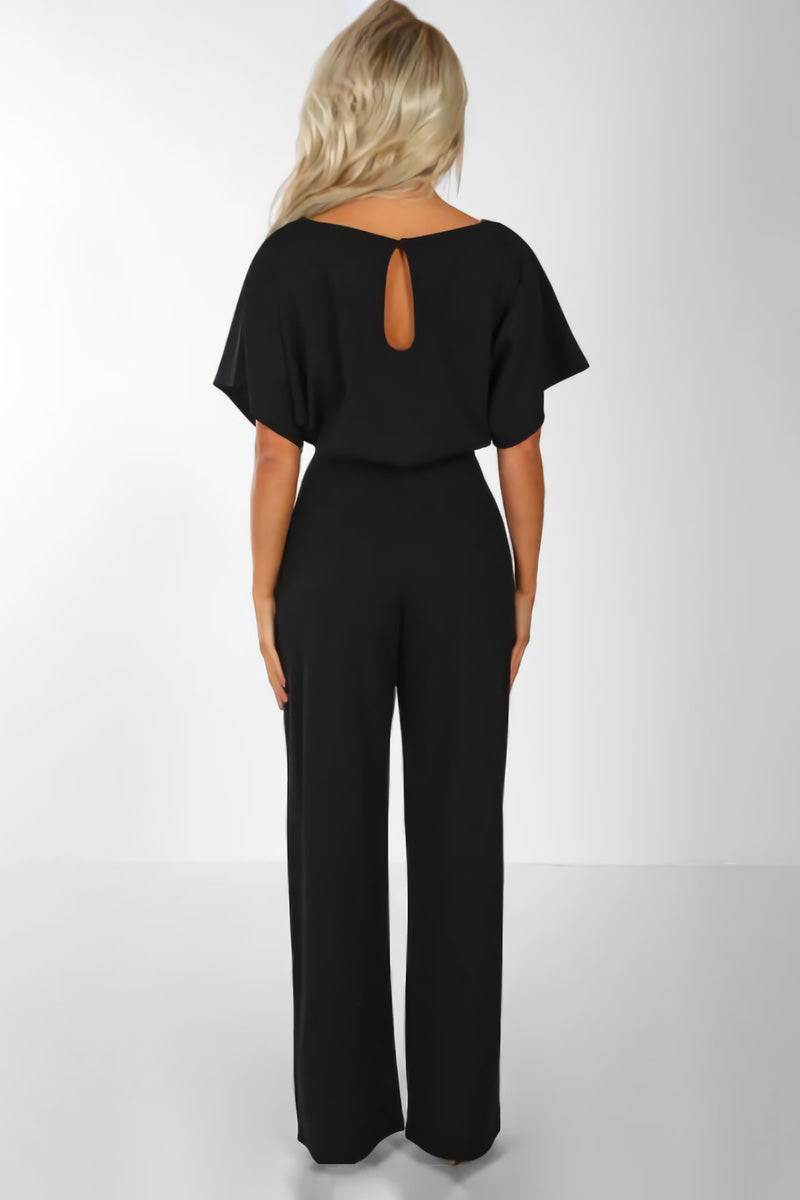 Women's Wide-Leg Jumpsuit with Belt and Batwing Sleeves