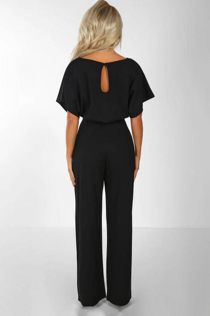 Women's Wide-Leg Jumpsuit with Belt and Batwing Sleeves
