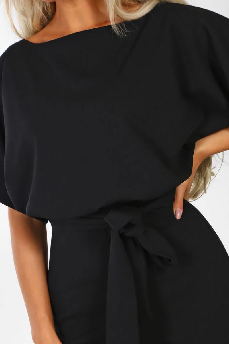 Women's Wide-Leg Jumpsuit with Belt and Batwing Sleeves