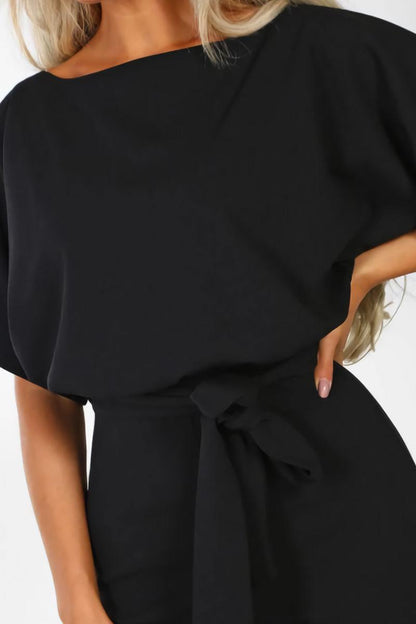 Women's Wide-Leg Jumpsuit with Belt and Batwing Sleeves