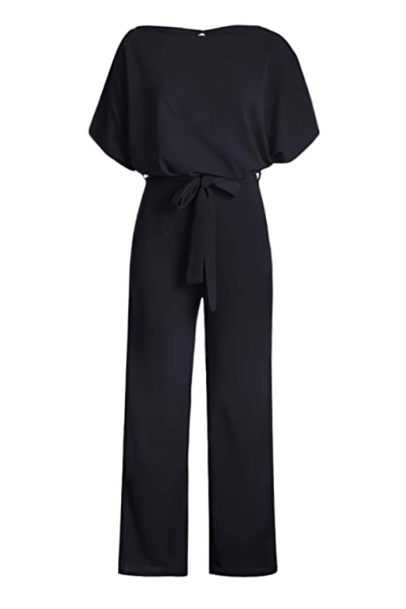 Women's Wide-Leg Jumpsuit with Belt and Batwing Sleeves