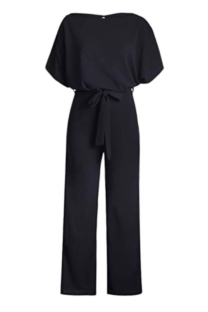 Women's Wide-Leg Jumpsuit with Belt and Batwing Sleeves