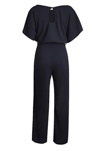 Women's Wide-Leg Jumpsuit with Belt and Batwing Sleeves