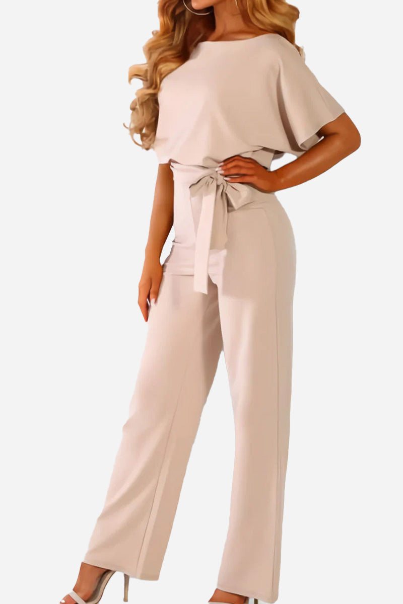 Women's Wide-Leg Jumpsuit with Belt and Batwing Sleeves