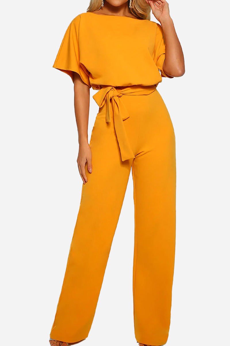 Women's Wide-Leg Jumpsuit with Belt and Batwing Sleeves