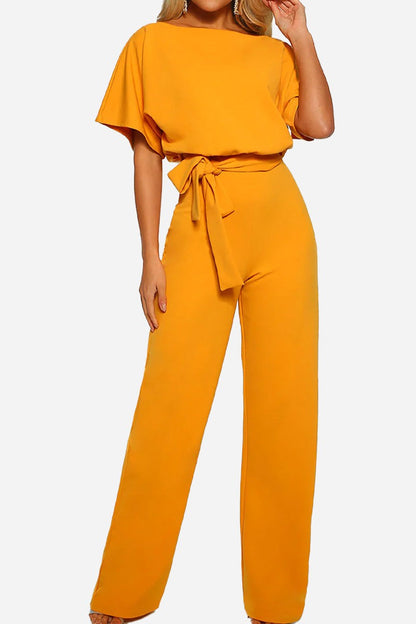 Women's Wide-Leg Jumpsuit with Belt and Batwing Sleeves