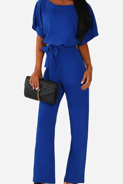 Women's Wide-Leg Jumpsuit with Belt and Batwing Sleeves