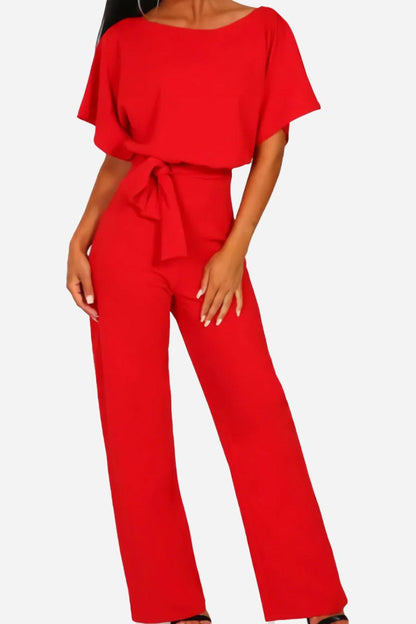 Women's Wide-Leg Jumpsuit with Belt and Batwing Sleeves