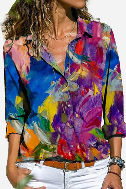 Women's Striped Button-Down Long Sleeve Shirt with Versatile Style and Easy Care
