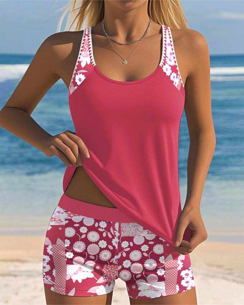 Women's Two-Piece Swimsuit with Adjustable Straps and Floral Print
