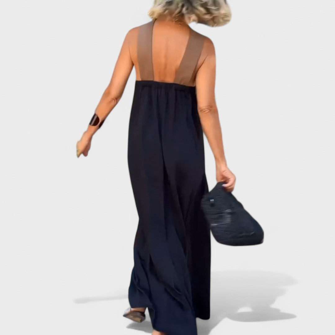 Women's Cross-Neck Maxi Dress with Flowing Design and Versatile Style