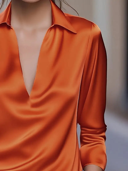 Women's V-Neck Blouse with Satin Finish and Elegant Design