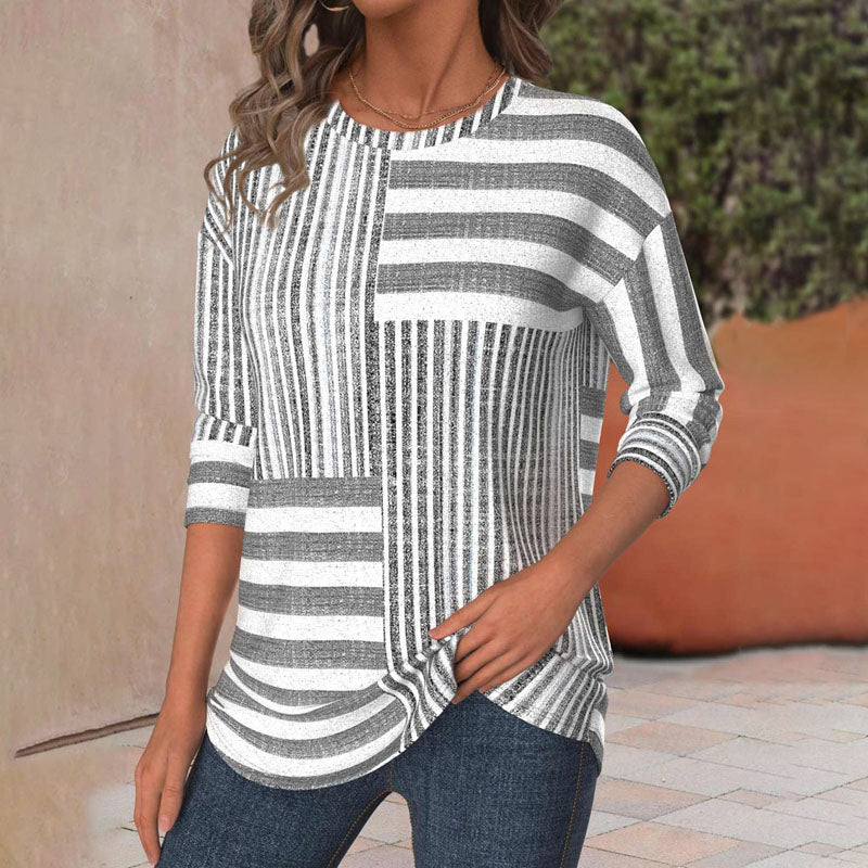 Women's Striped Blouse with Short Sleeves and Lightweight Fabric