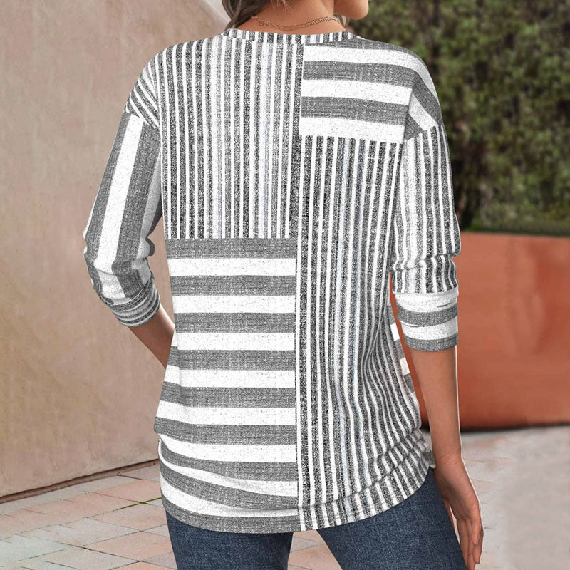 Women's Striped Blouse with Short Sleeves and Lightweight Fabric
