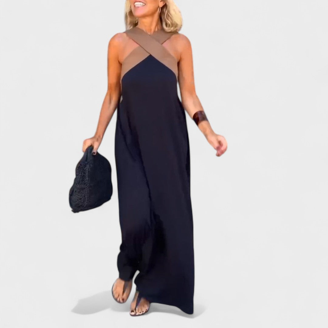 Luxurious Crisscrossing Neckline Chiffon With Effortless Fluid Draping Maxi Dress