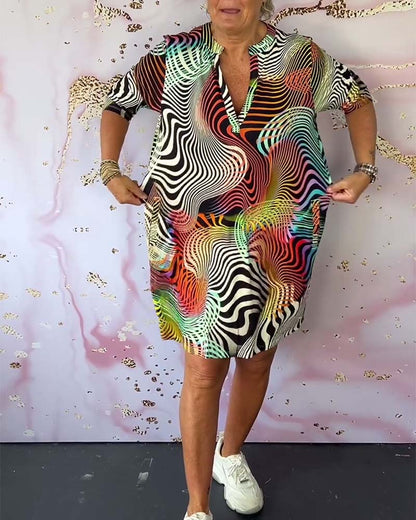 Women's V-Neck Dress with Colorful Print and Flowy Design